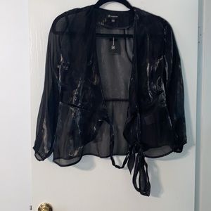 NEW! INC Deep Black sheer wrap long sleeve blouse.
